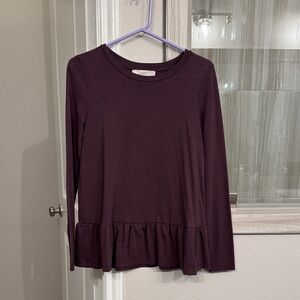 LOFT Dark Purple Ruffle Hem Blouse